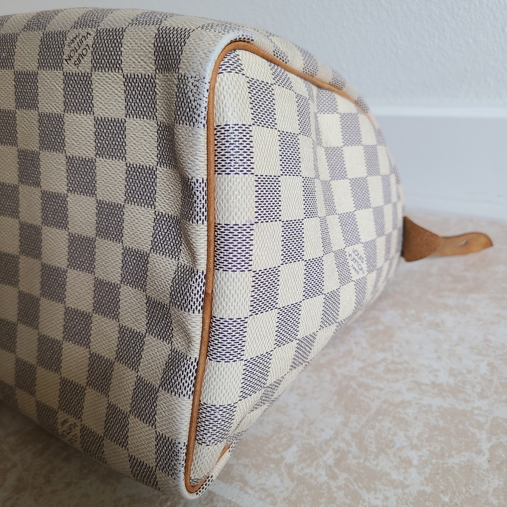 Louis Vuitton Damier Azur Canvas Satchel with Brown Leather Trim - Picture 8 of 15